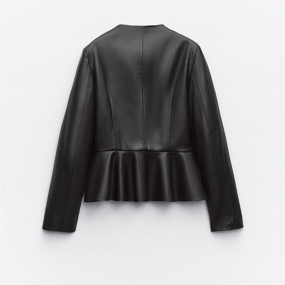 NEW ZARA Faux Vegan Leather Peplum Blazer Long Sleeve Jacket - Picture 8 of 9